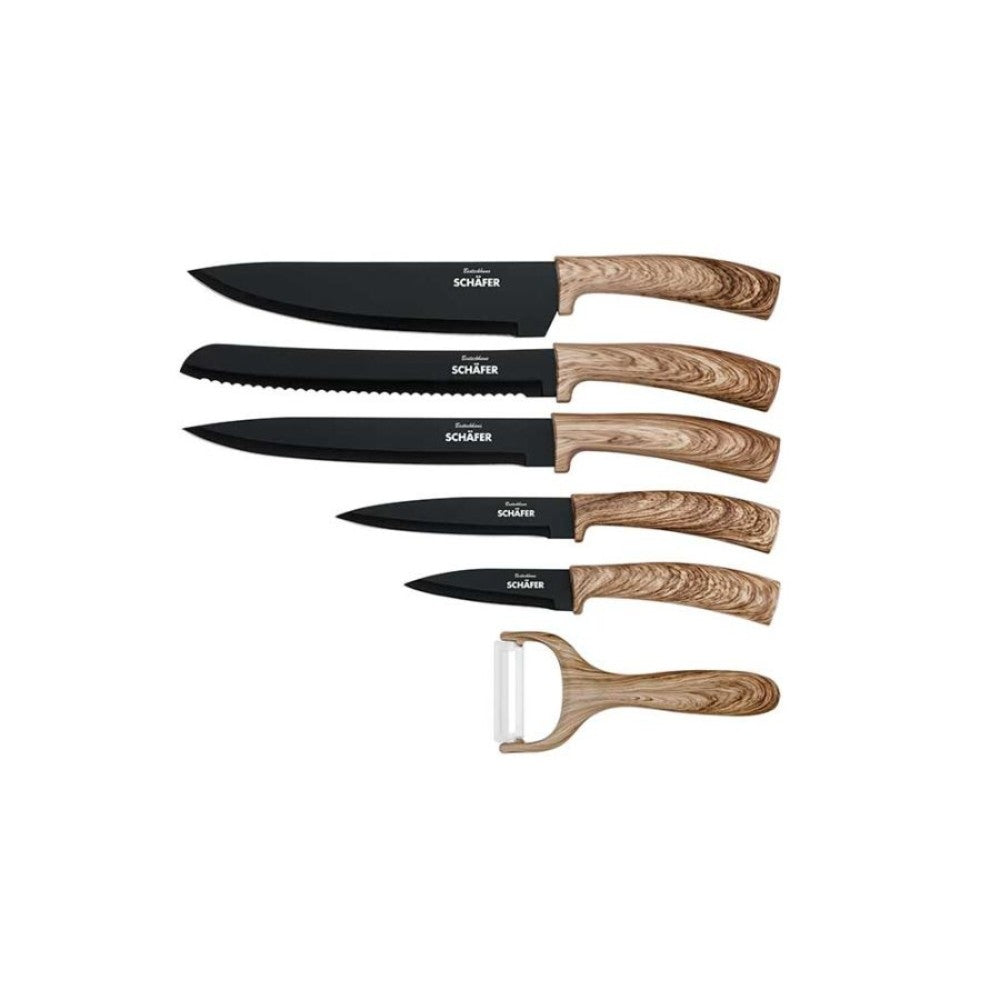 Schafer Knife Set of 6 Pieces with Peeler and Wooden Handle