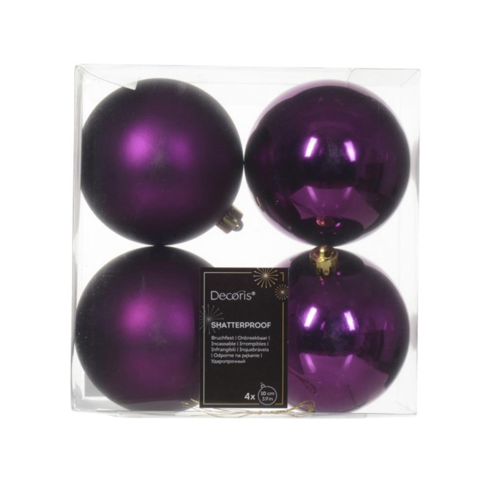 Decoris Shatterproof Baubles Box of 4 Pieces 10cm - Violet