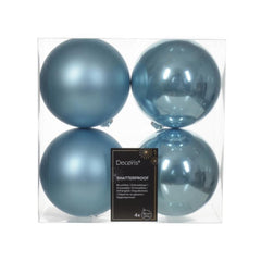 Decoris Shatterproof Baubles Box of 4 Pieces 10cm - Sugar Blue