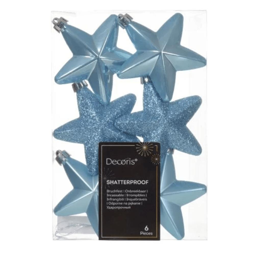 Decoris Shatterproof Star Baubles Box of 6 - Sugar Blue