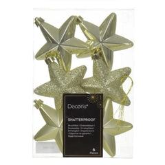 Decoris Shatterproof Star Baubles Box of 6 - Pistachio