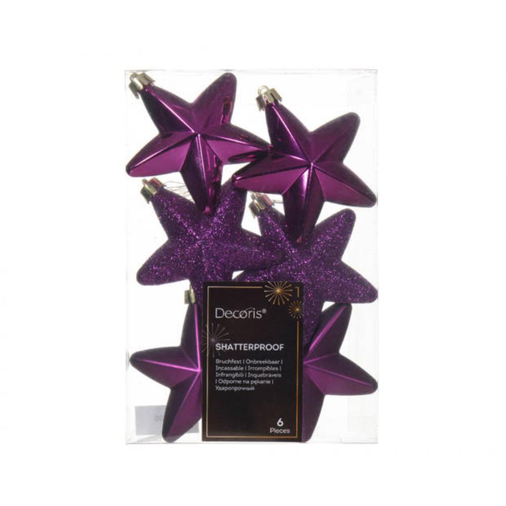 Decoris Shatterproof Star Baubles Box of 6 - Violet