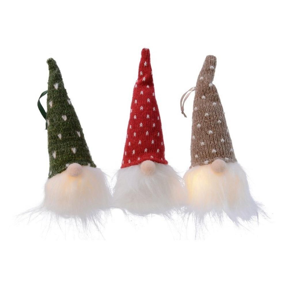 Lumineo BO Hanging Polyester Gnome 20cm - 3 Assorted