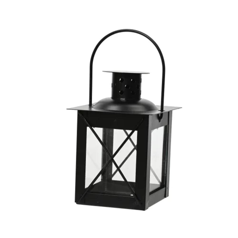 Decoris Iron Rectangular Lantern with Powdered Finish 10.5cm - Black