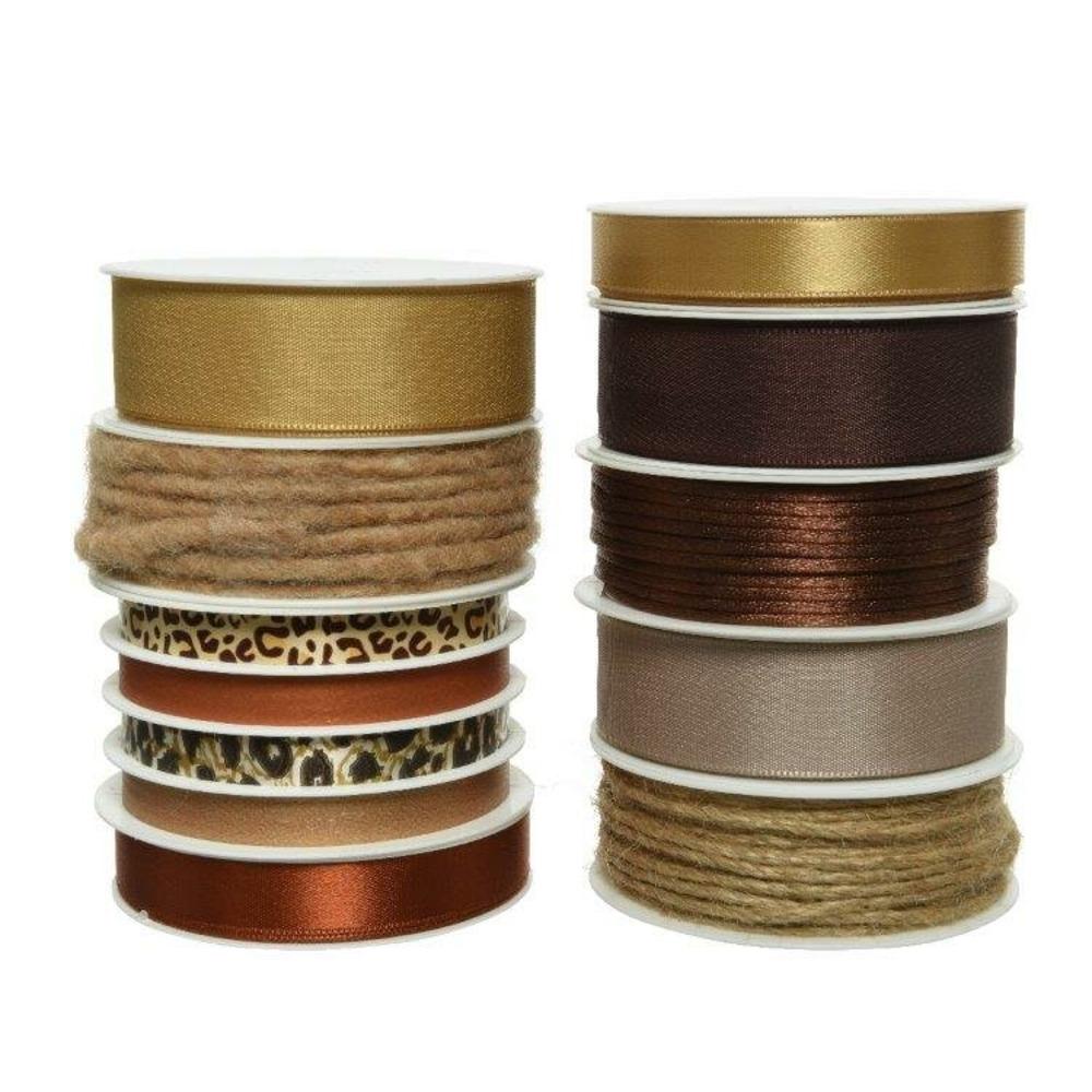 Decoris Polyester Ribbon 12m - 9 Assorted Shades of Brown