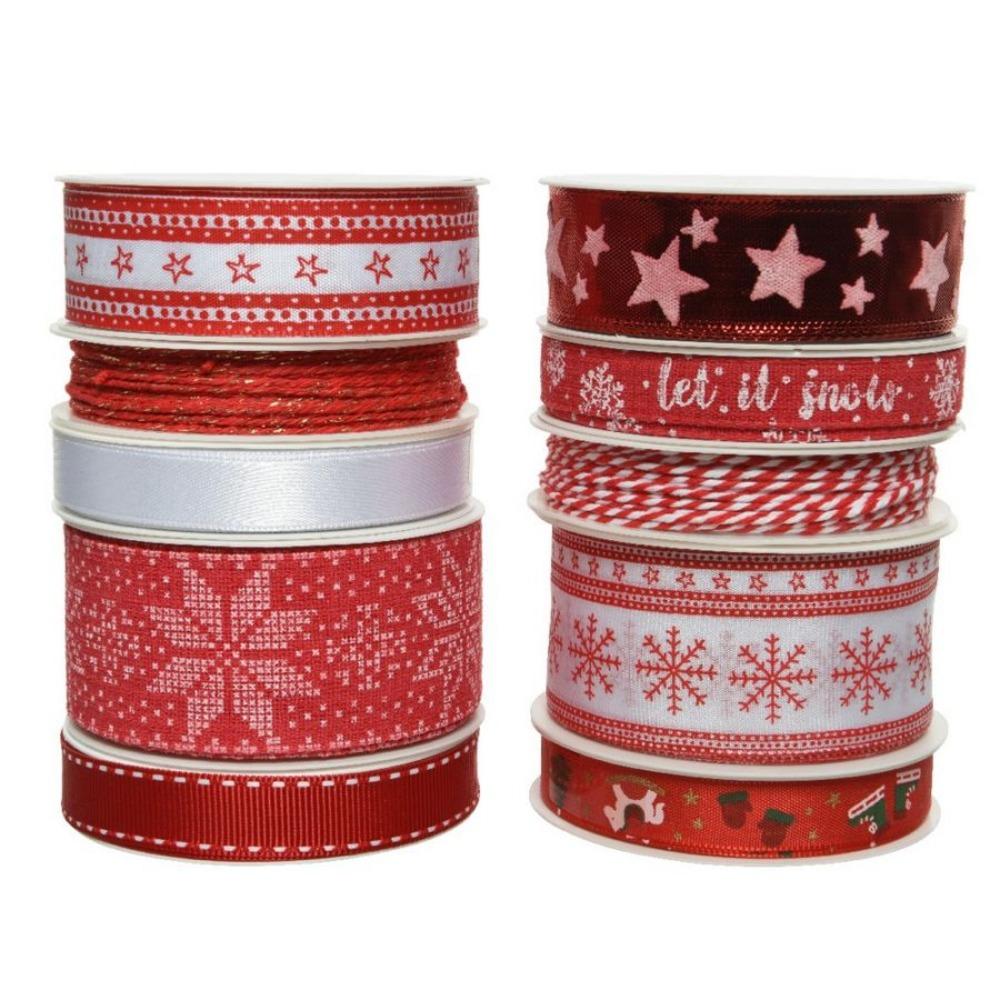 Decoris Polyester Ribbon Red/ White - 10 Assorted