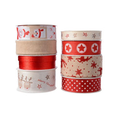 Decoris Polyester Ribbon Red/ White Design - 8 Assorted