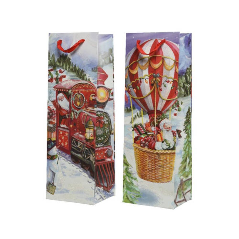 Decoris Paper Giftbag with Santa 12 x 36cm - 2 Assorted Designs