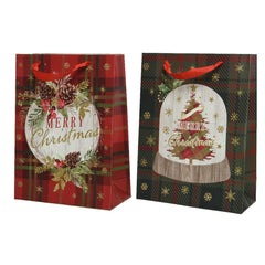 Decoris Paper Giftbag with Gold Glitter Pinecone 50 x 72cm - 2 Assorted Designs