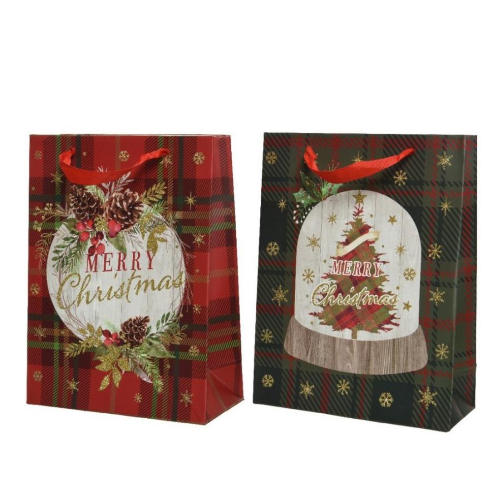 Decoris Paper Giftbag with Gold Glitter Pinecone 48 x 42cm - 2 Assorted Designs