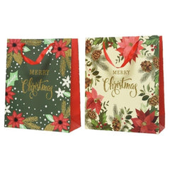 Decoris Paper Giftbag with Poinsettia 48 x 42cm - 2 Assorted Designs