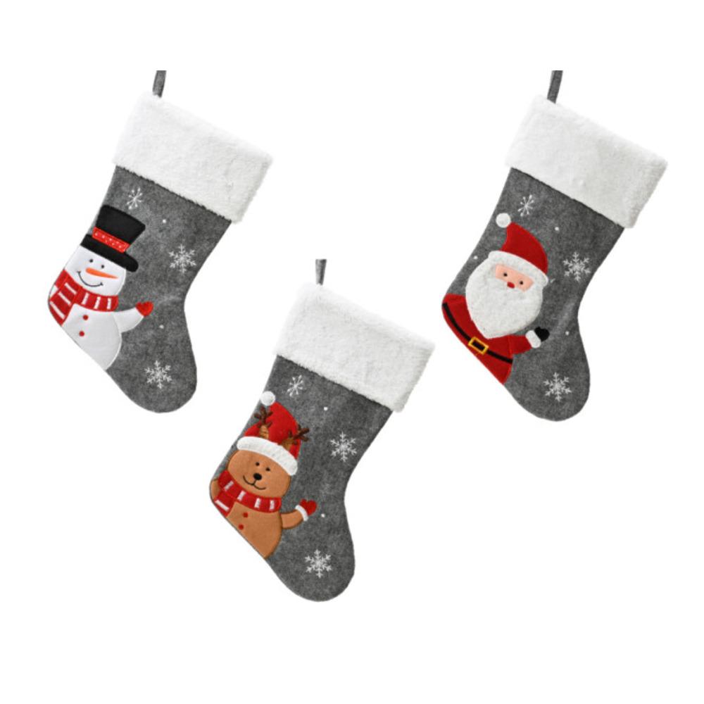 Decoris Polyester Stocking with Embroidered Character 25cm - 3 Assorted