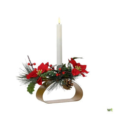 Everlands BO Candle Holder with Pinecones, Ponsietta and Berries 24 x 16 x 12cm