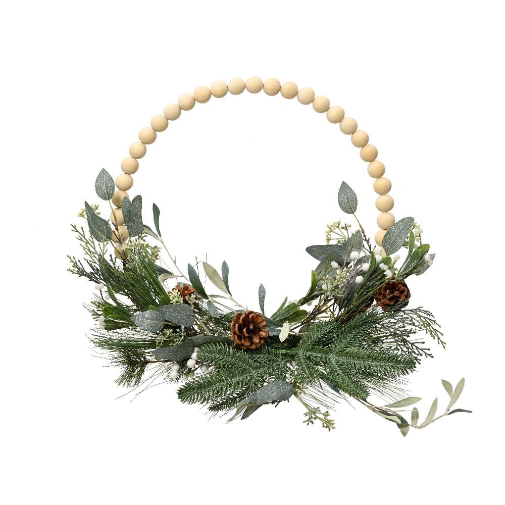 Everlands Modern Wreath with Wooden Ball Frame, Pinecones and Eucalyptus 40cm