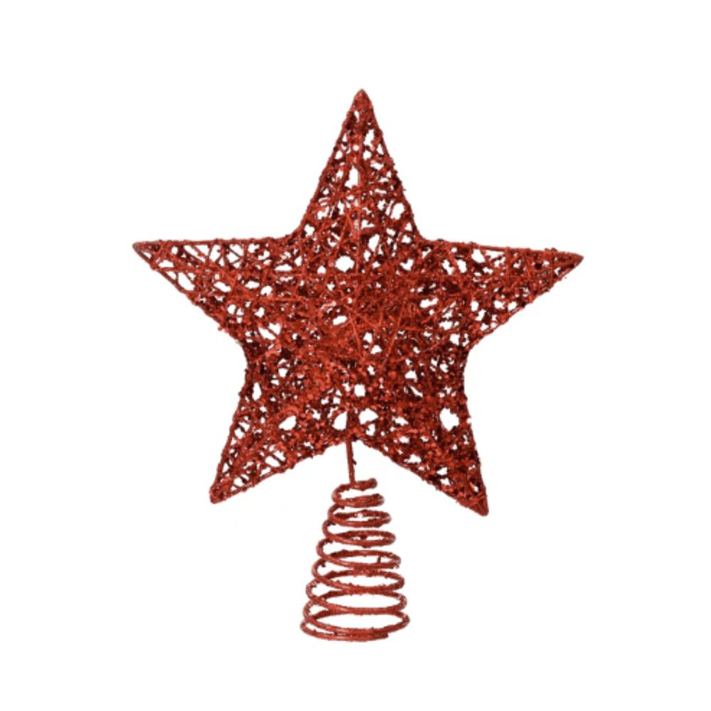 Decoris Iron Star Tree Topper with Glitter 23cm - Christmas Red