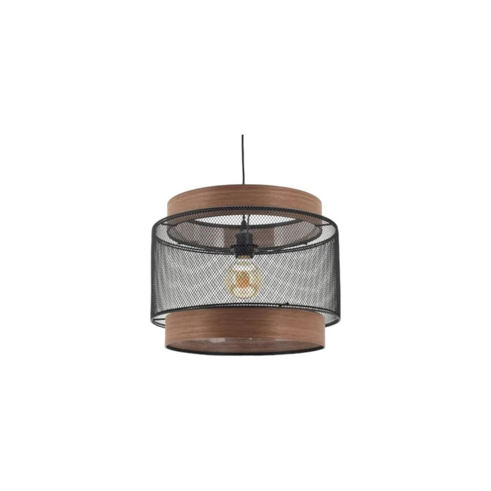 Inspire Taiga Pendant Lamp E27 37cm - Metal Black with Dark Wood