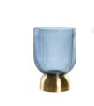 VASE GLASS METAL 12X12X28 GOLDEN BLUE