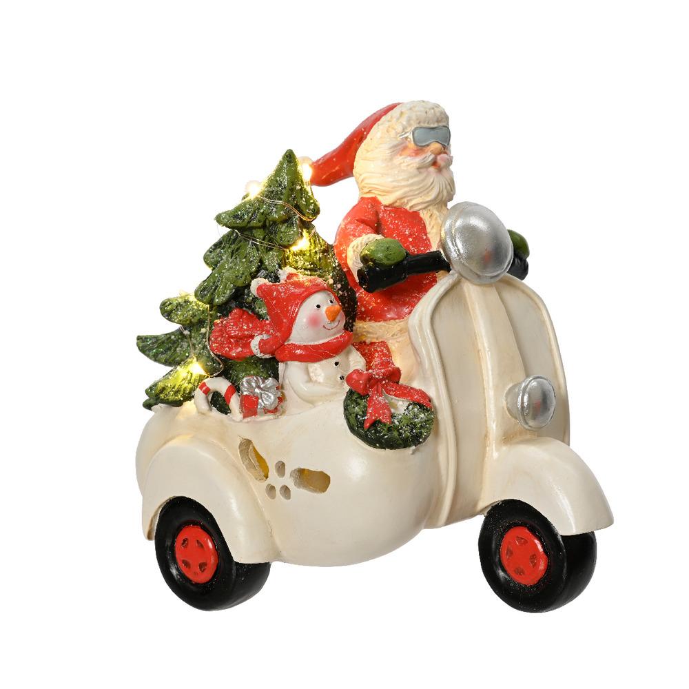 Lumineo BO Micro-Led Polyresin Santa on Motorcycle 12 x 18 x 17cm