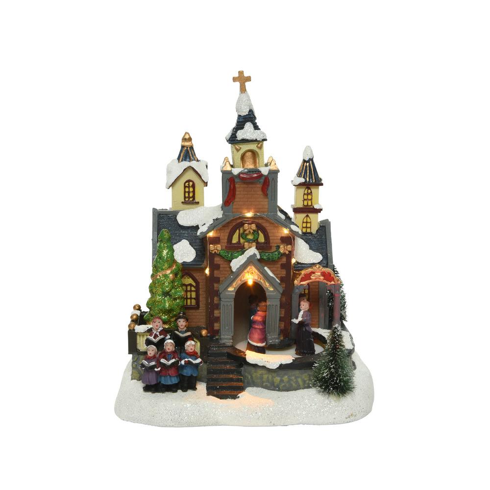 Lumineo BO Led Polyresin Church Scene 15 x 20 x 24cm