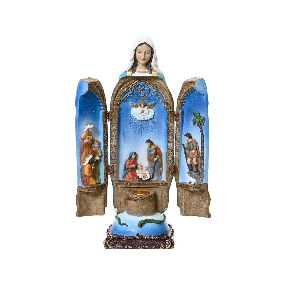 Polyresin Maria Statue with Foldable Nativity Scene 38cm