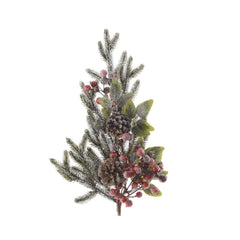 Everlands Spray Frosted Branch with Pinecones and Red Berries 50cm