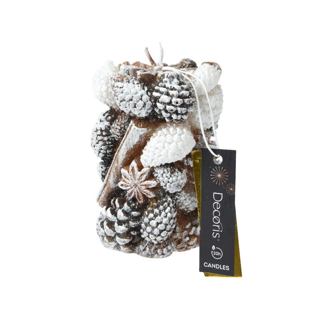 Decoris Pillar Wax Candle with Embossed Pinecones 7 x 10cm