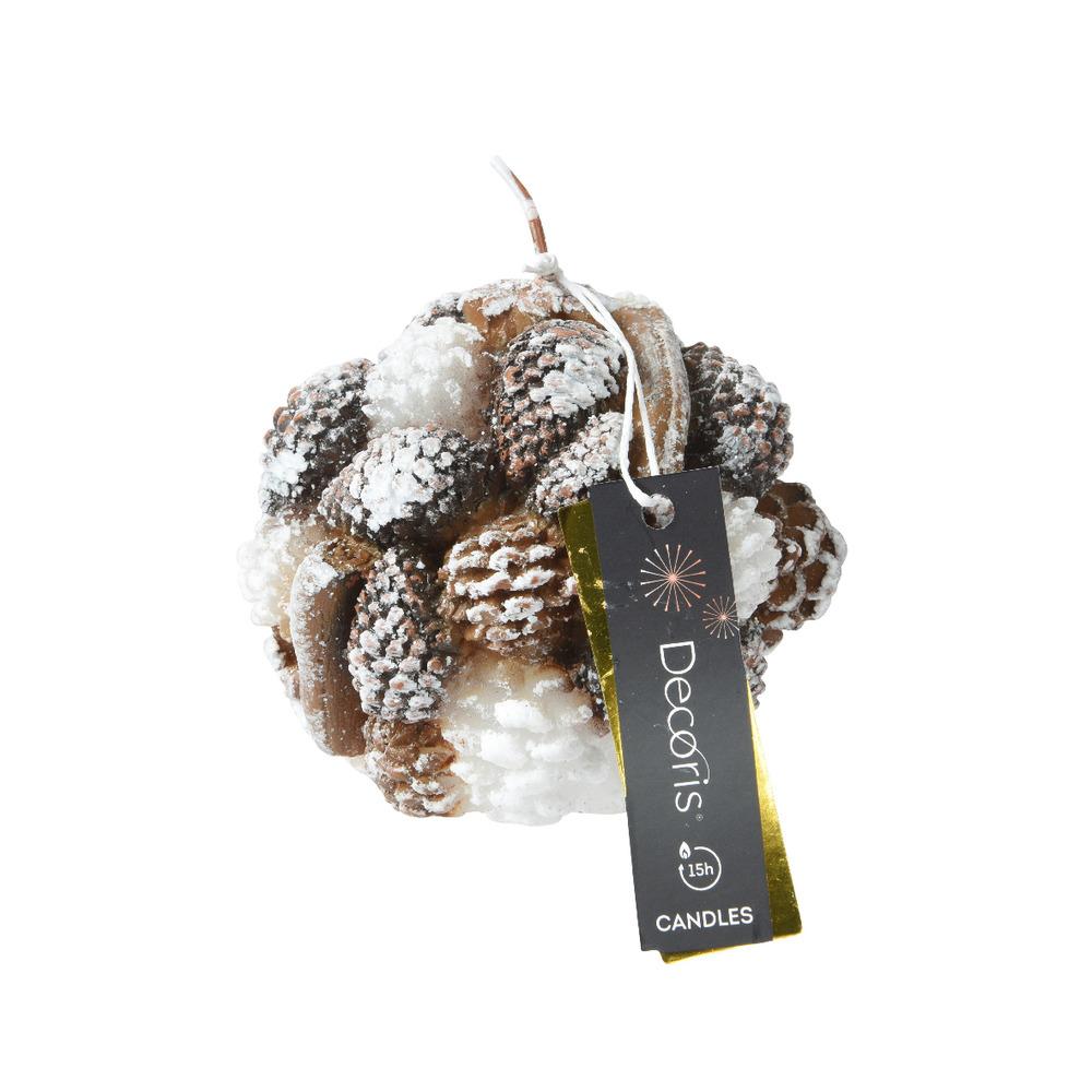 Decoris Pillar Wax Candle with Embossed Pinecones 9 x 9cm