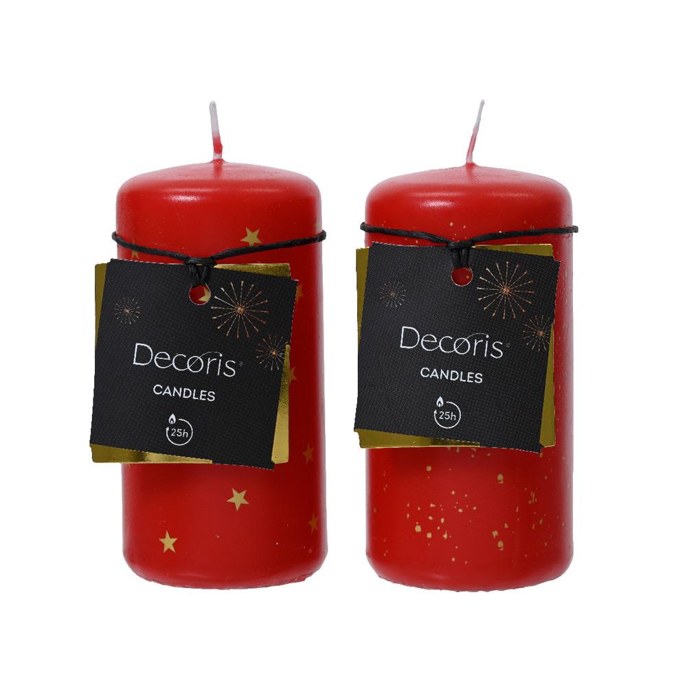 Decoris Pillar Candle with Print 5 x 10cm  - Red