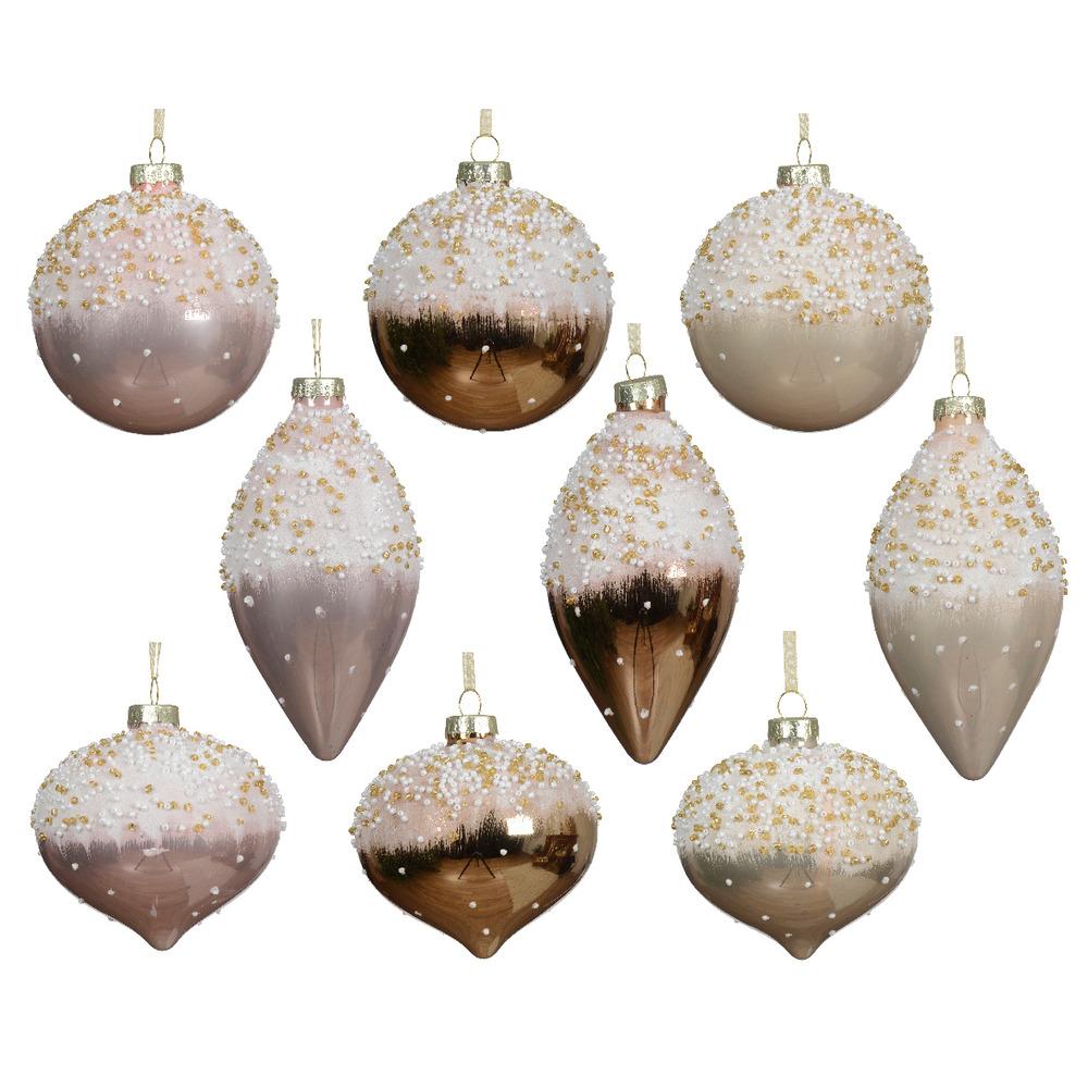 Decoris Glass Bauble with Beads and Gold Glitter 8cm - 9 Assorted