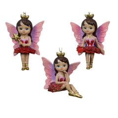 Decoris Hanging Polyresin Fairy with Butterfly Wing and Crown - 3 Assorted