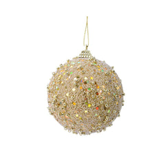 Decoris Foam Bauble with Beads and Sequins 8cm - Light Gold