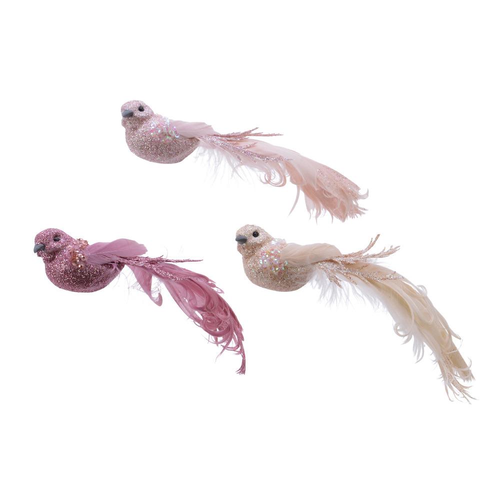 Decoris Clip-On Foam Bird with Glitter and Feathers 16cm - 4 Assorted