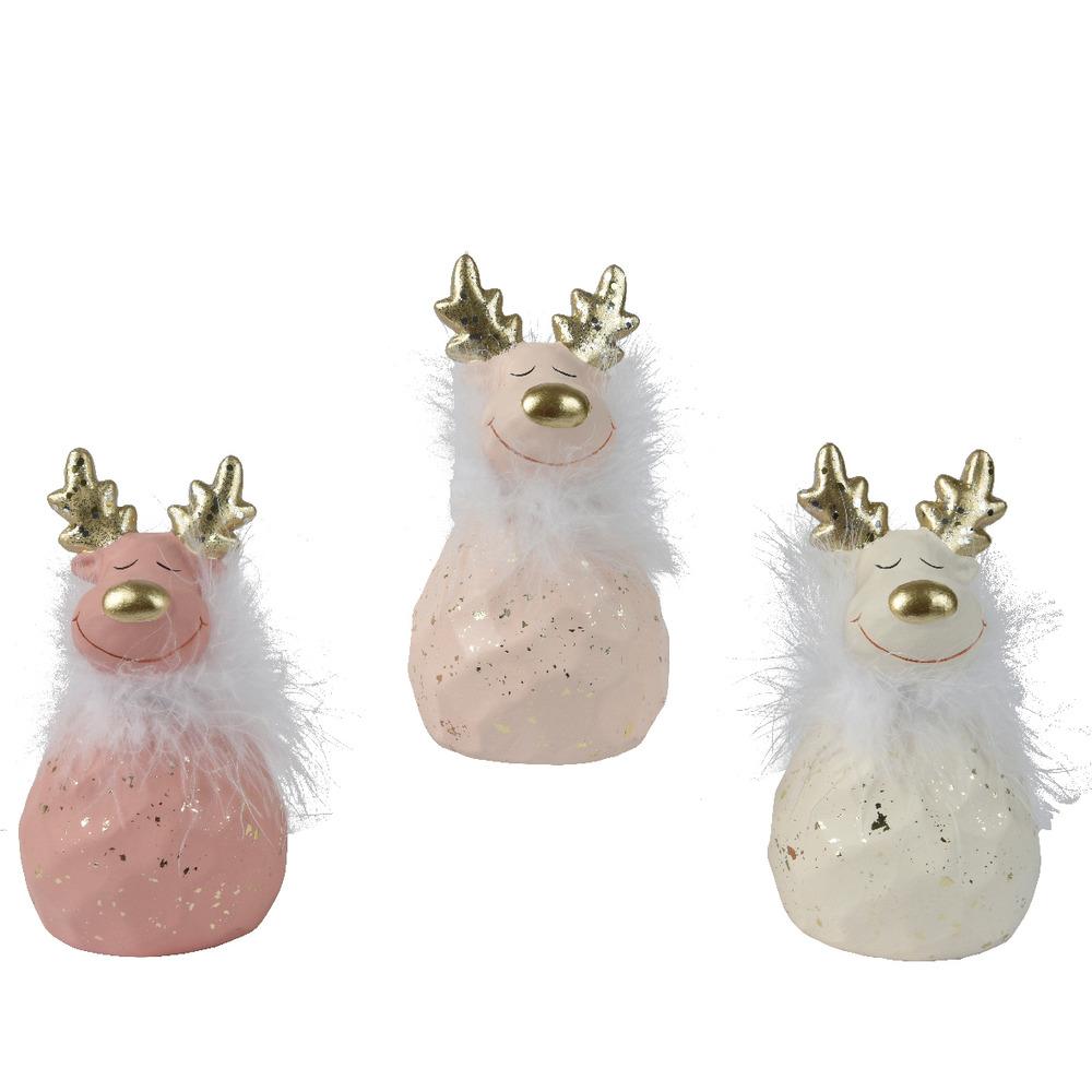 Decoris Terracotta Deer Figure with Faux Fur 16cm - 3 Assorted Shades of Pink