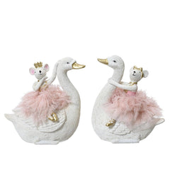 Decoris Polyresin Swan with Mouse 18cm - 2 Assorted