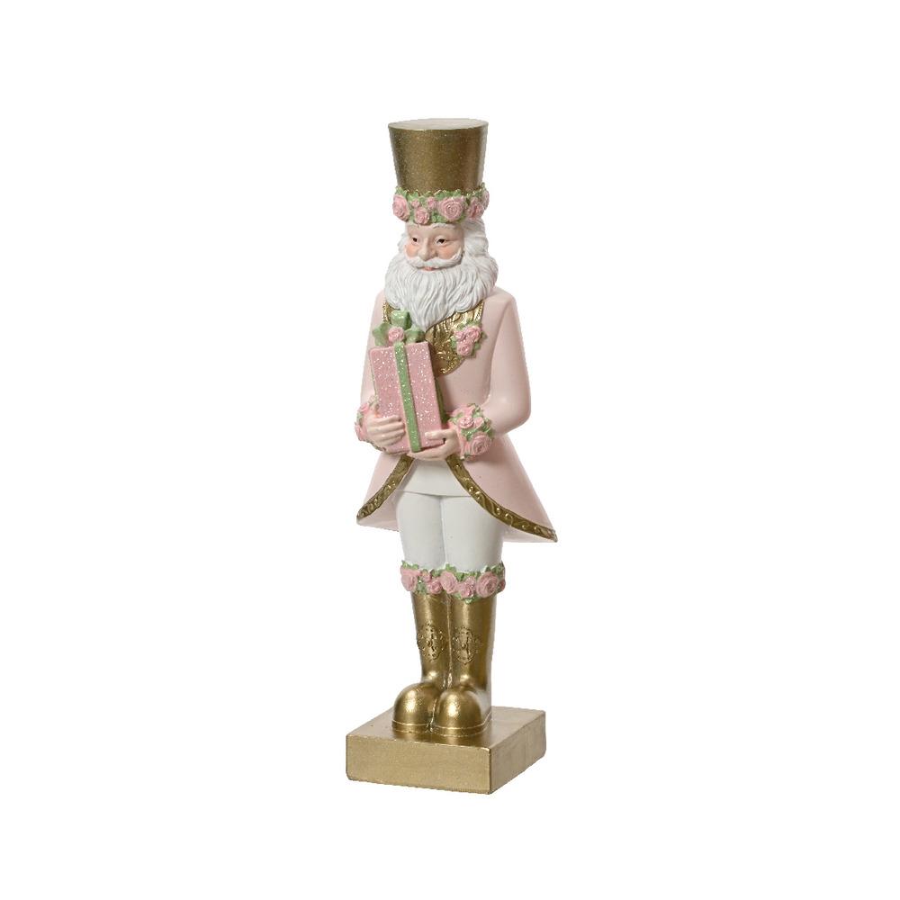 Decoris Polyresin Santa with Flowers and Giftbox 30cm - Pink