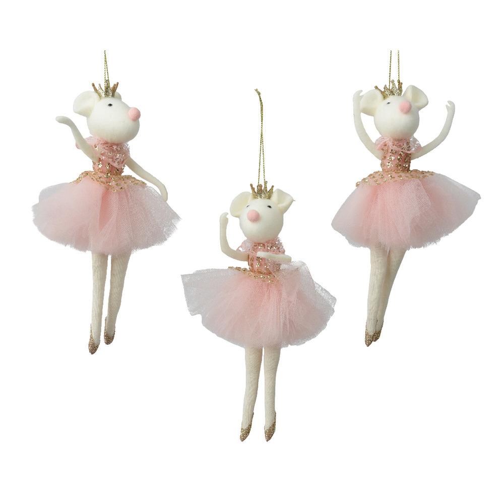 Decoris Hanging Polyester Mouse with Gold Crown and Skirt 19cm - 3 Assorted