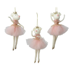 Decoris Hanging Polyester Mouse with Gold Crown and Skirt 19cm - 3 Assorted