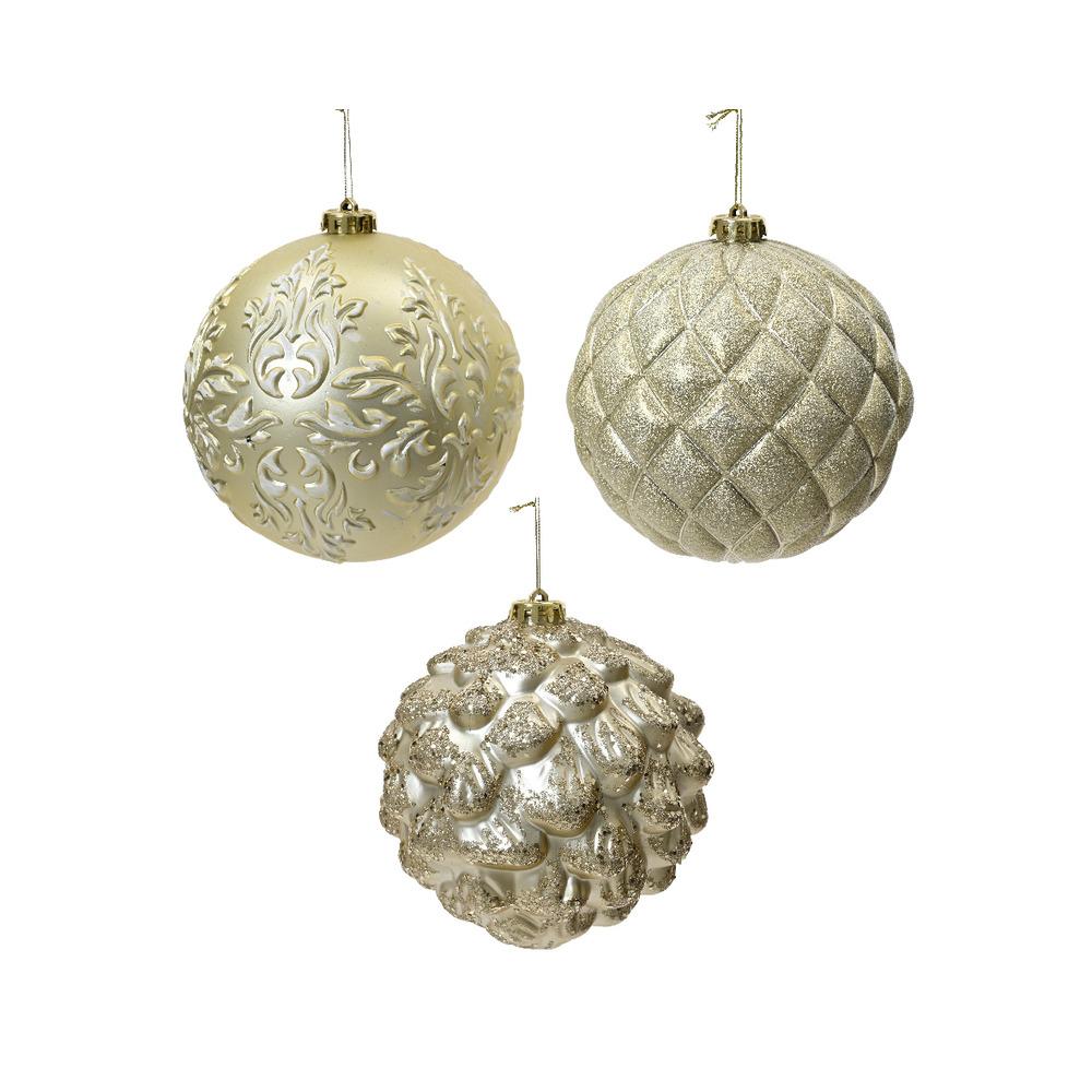 Decoris Shatterproof Bauble 8cm - 3 Assorted Champagne