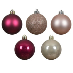 Decoris Shatterproof Bauble Box of 30 Pieces 6cm - Pomegranate, Pearl and Blush Pink