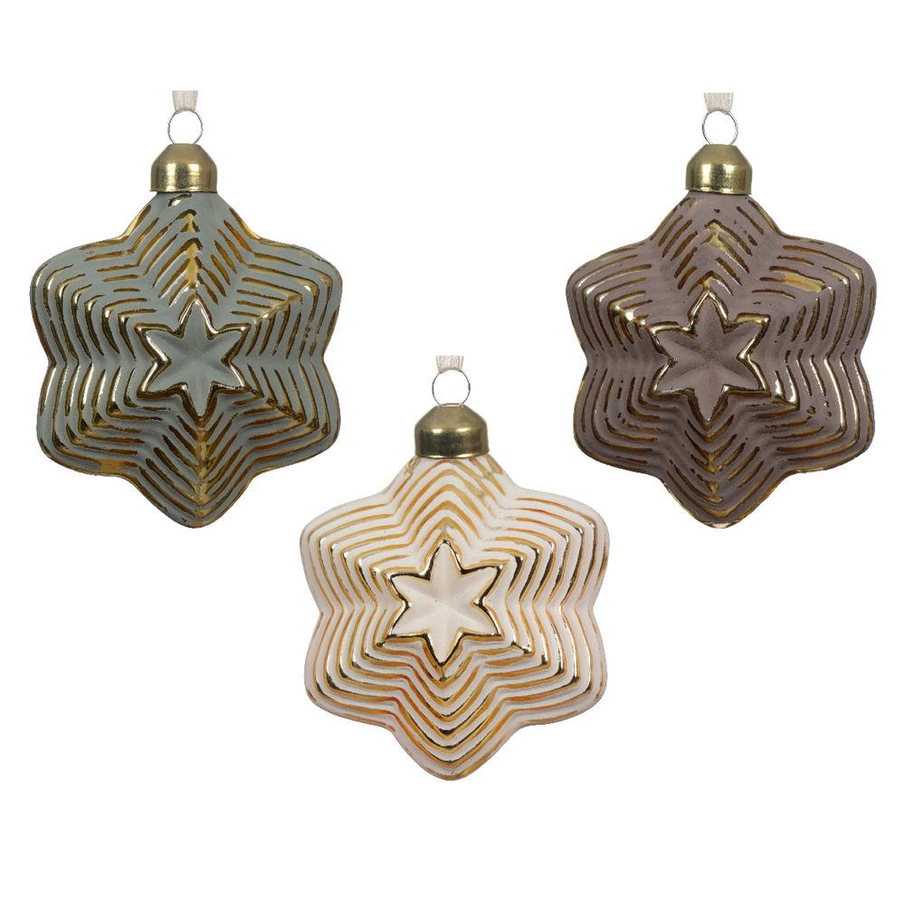 Decoris Glass Star Bauble with Antique Finish 8cm - 3 Assorted Colours