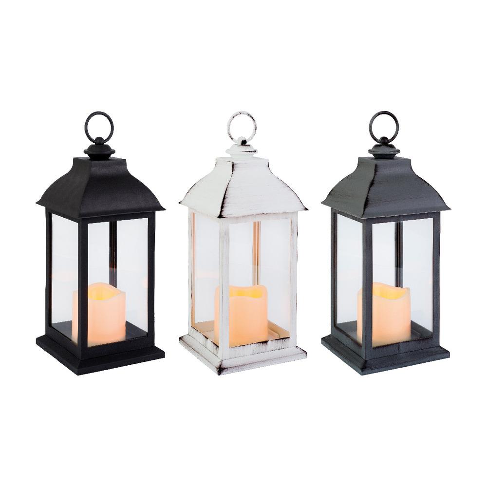 Lumineo BO Led Plastic Lantern with Fire Flame Effect 30cm - 3 Assorted Colours