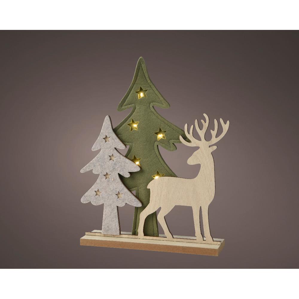 Lumineo BO Micro-Led MDF Deer with Felt Tree 32cm