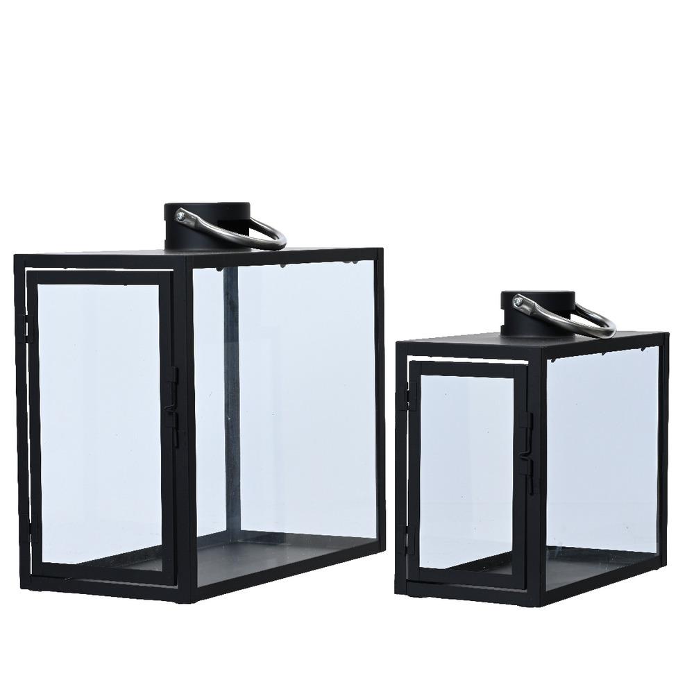 Decoris Iron Lantern Set of 2 with Glass Sides