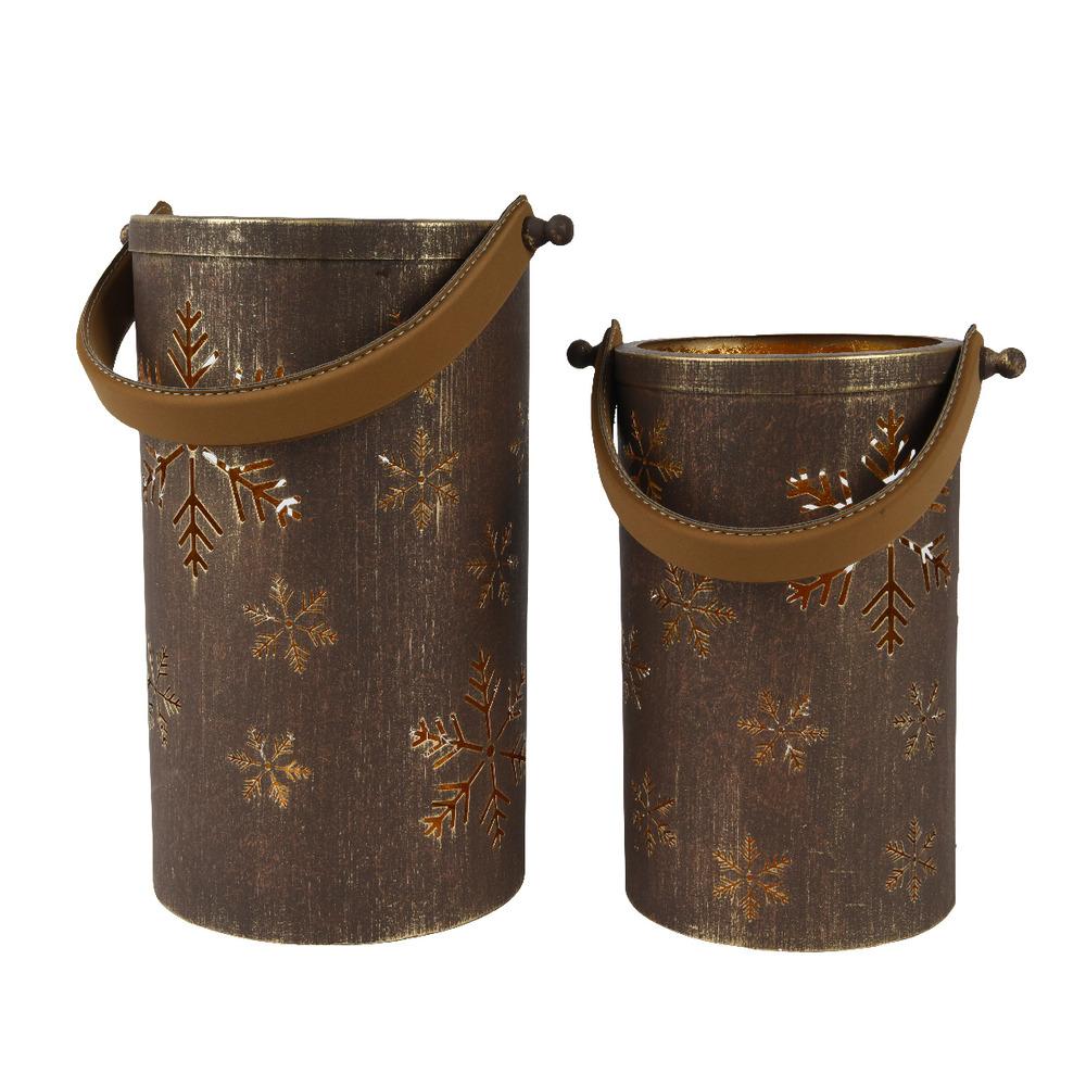 Decoris Iron Lantern Set of 2 with Handle and Cut-Out Snowflake