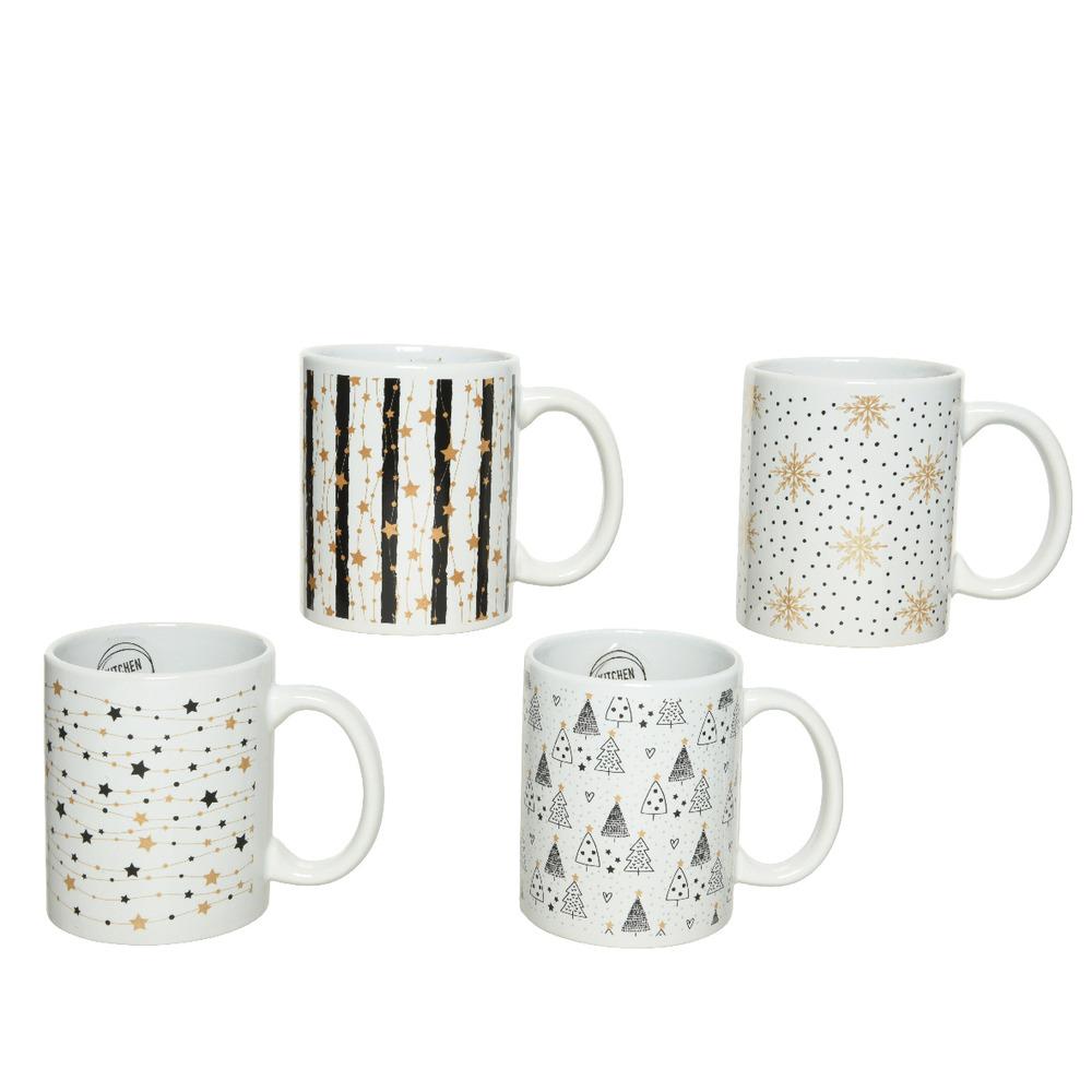 Kitchen Goods Stoneware Mug with Gold 320ml - 4 Assorted