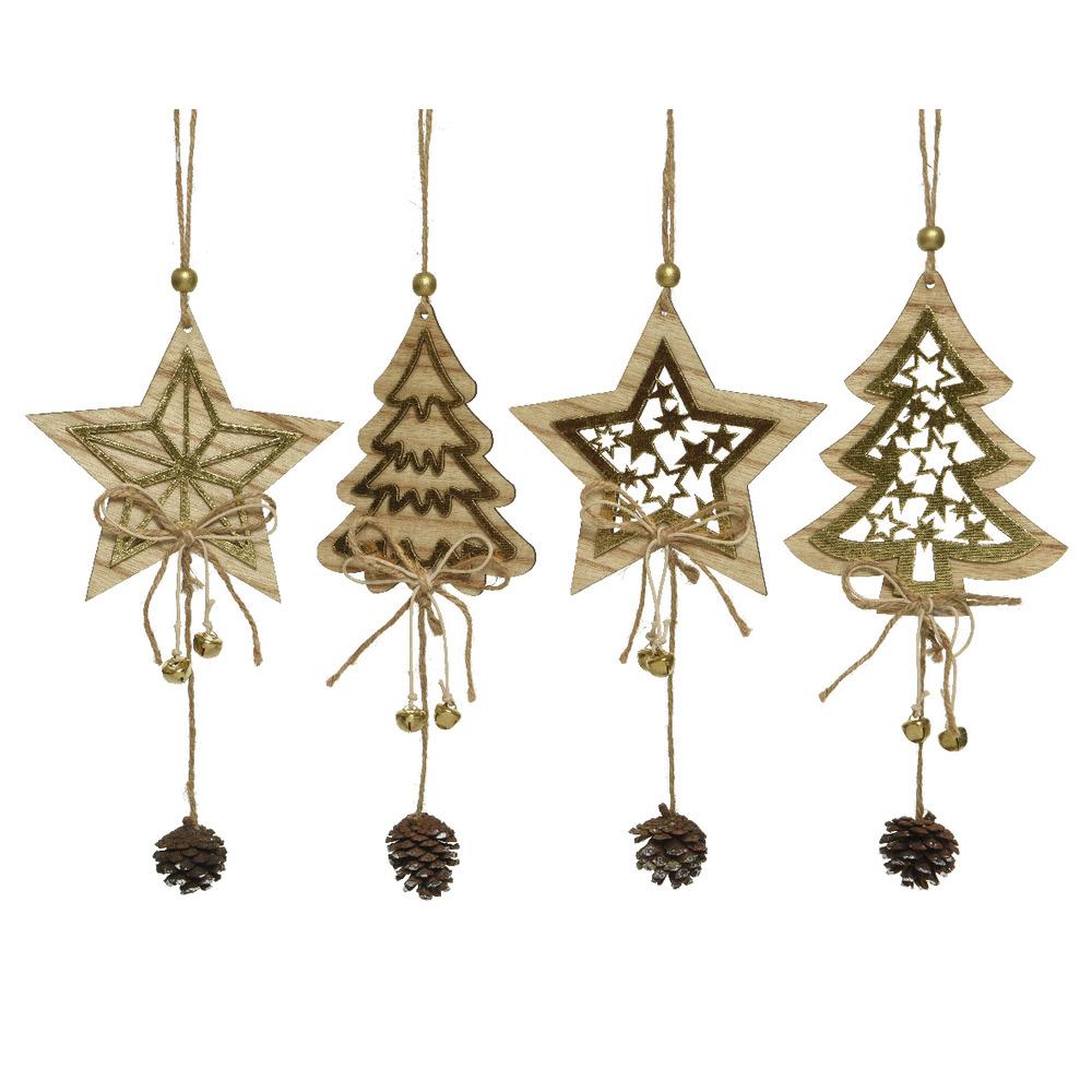 Decoris Hanging Plywood Figure with Pinecone - 4 Assorted