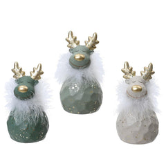 Decoris Terracotta Deer Figure with Faux Fur 16cm - 3 Assorted Shades of Green