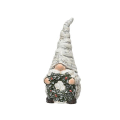 Decoris Terracotta Gnome with Wreath 24cm - White