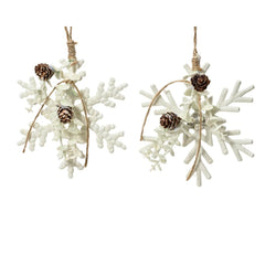 Decoris Hanging Plastic Snowflake with Beads and Pinecones 15cm - 2 Assorted