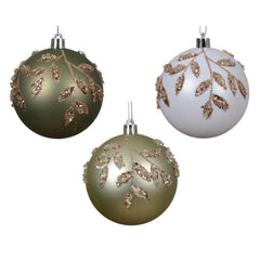 Decoris Shatterproof Bauble with Golden Leaves 8cm - 3 Assorted Colours